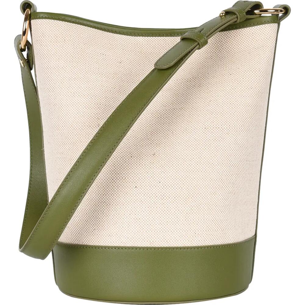 HYER GOODS Canvas and Upcycled Leather Convertible Bucket Bag in Olive Cover