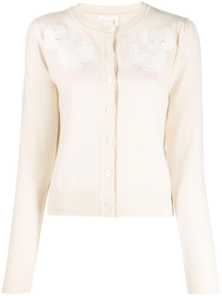 See by Chloé lace-detail fine-knit cardigan - Neutrals Cover