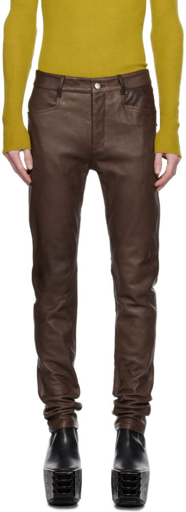 Rick Owens Brown Tyrone Leather Pants Cover