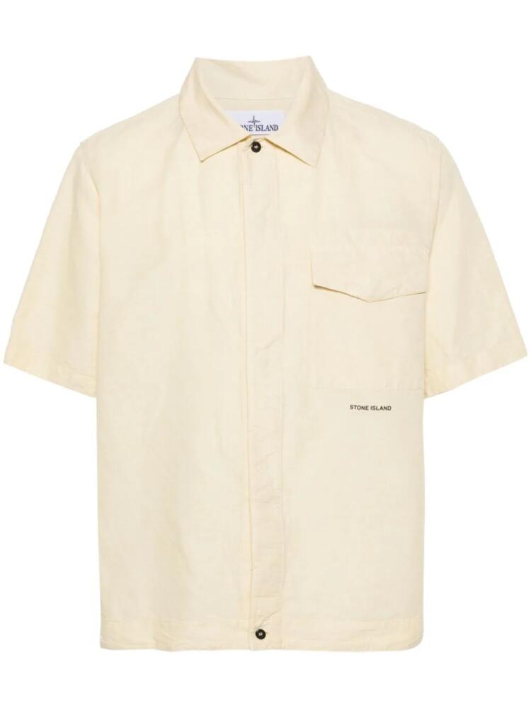 Stone Island logo-embroidered button-up shirt - Yellow Cover