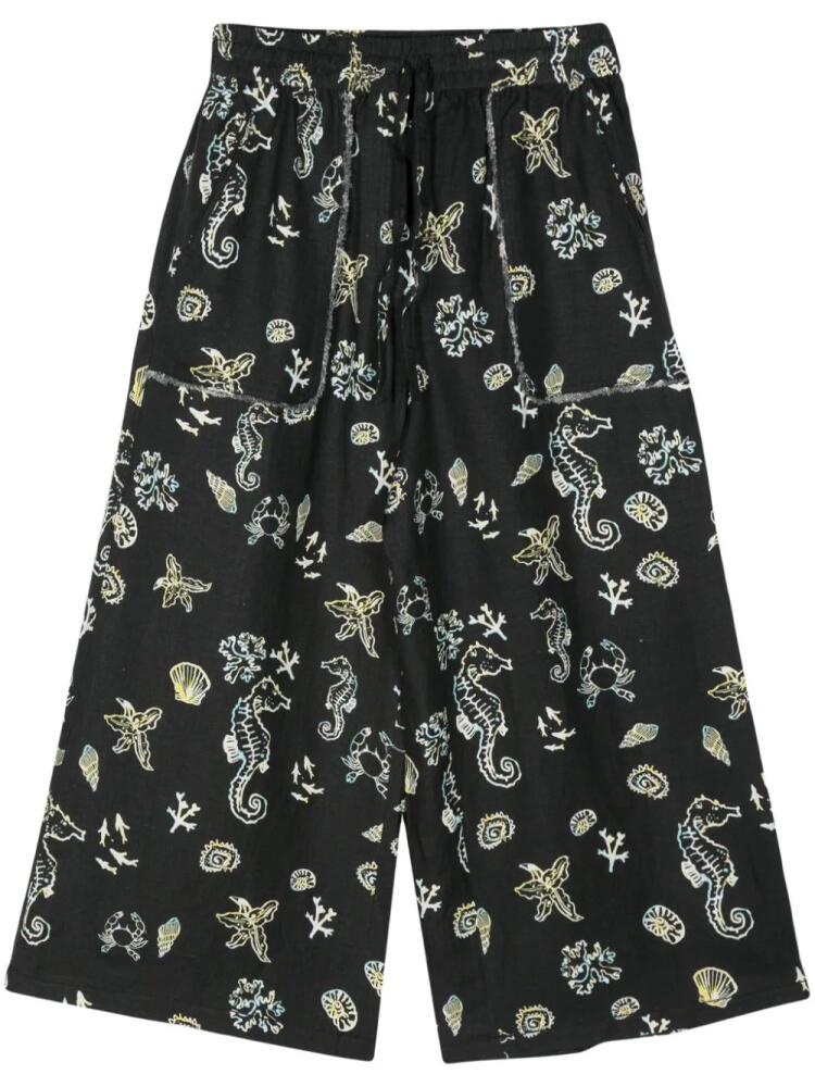 Bimba y Lola Reef-print cropped trousers - Black Cover