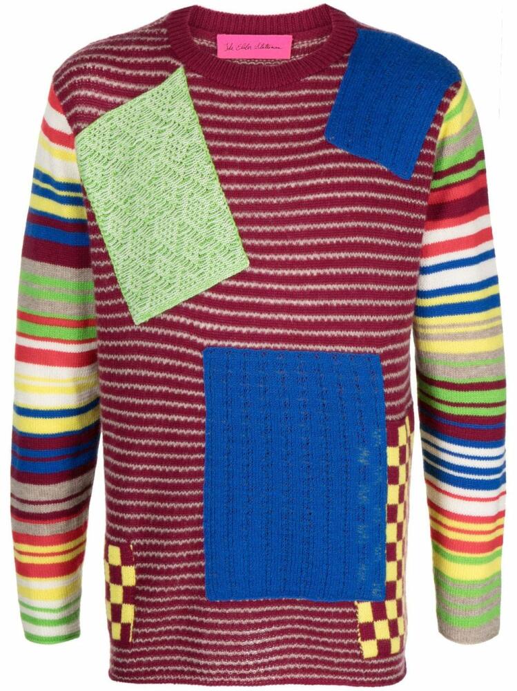 The Elder Statesman Patchwork crew-neck knitted jumper - Red Cover