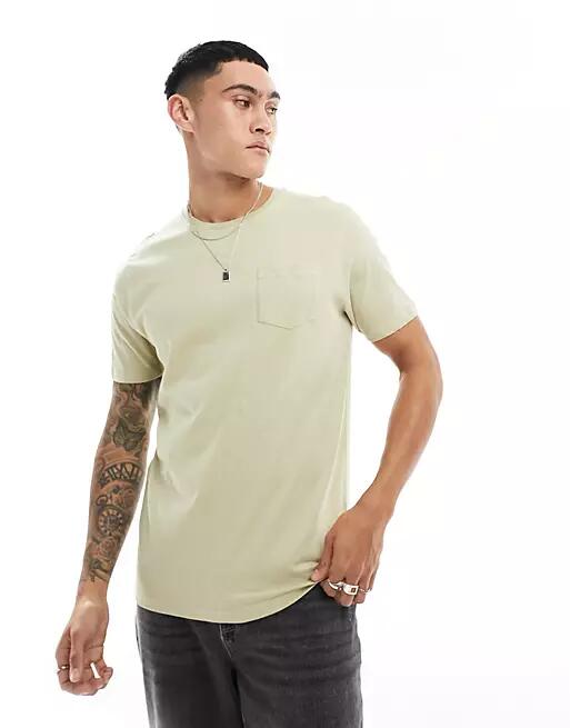 Brave Soul crew neck pocket T-shirt in pale olive green Cover