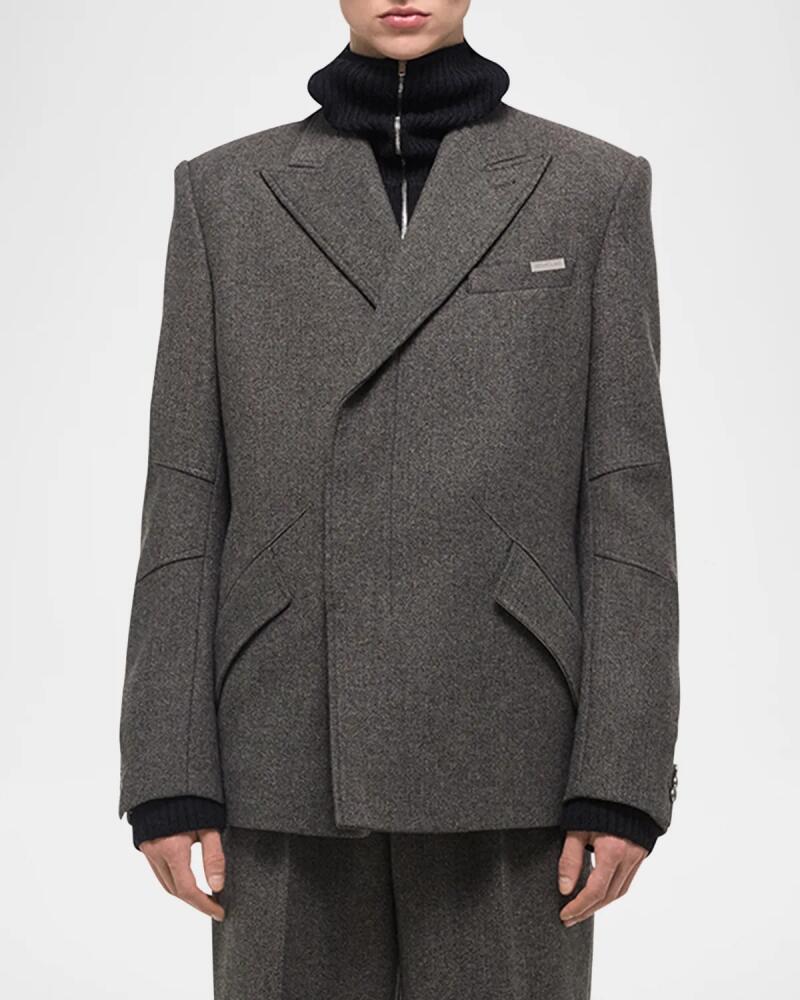 Helmut Lang Men's Melange Wool Asymmetric Blazer Cover