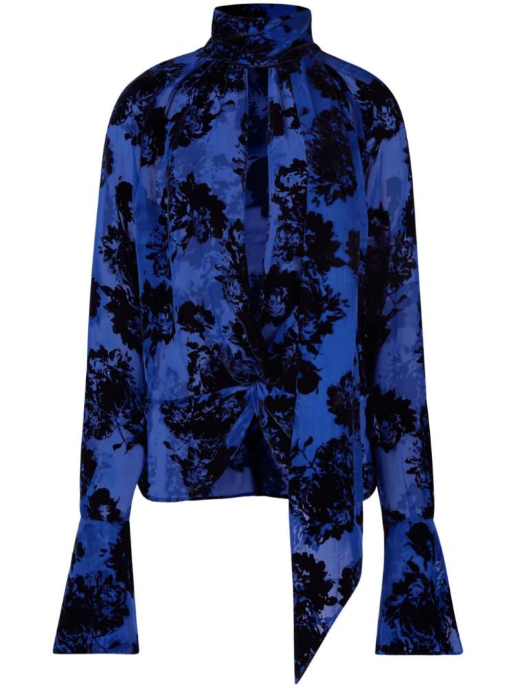 Nina Ricci floral-print pussy bow-collar blouse - Blue Cover