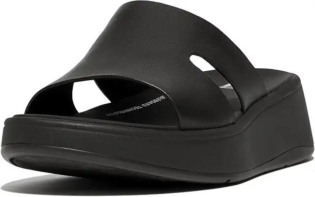 FitFlop F-Mode Raw-Edge Leather Flatform H-Bar Slides (Black) Women's Sandals Cover