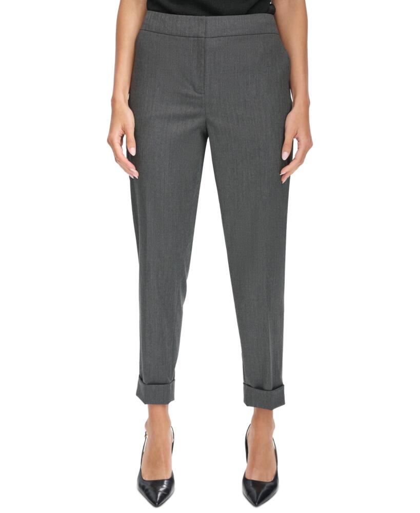 Calvin Klein Women's Herringbone Cuffed Ankle Pants - Blk Cream Cover