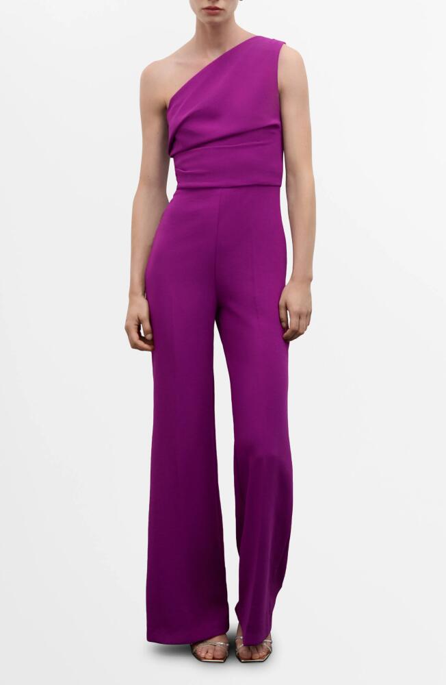 MANGO One-Shoulder Wide Leg Jumpsuit in Purple Cover