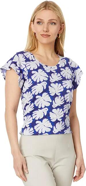 NIC+ZOE Shadow Palm Flutter Short Sleeve Tee (Blue Multi) Women's Clothing Cover