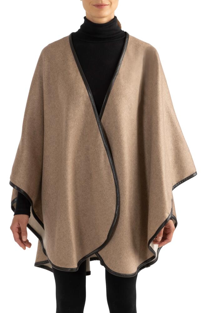 Sofia Cashmere Leather Trim Reversible Cashmere Cape in Oatmeal Beige Cover