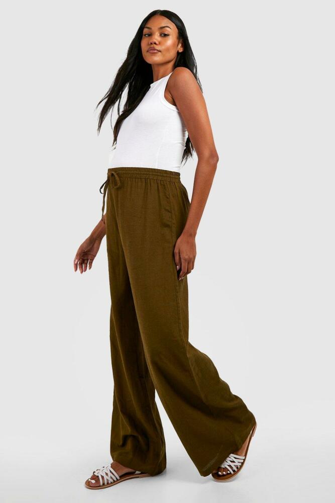 boohoo Womens Maternity Linen Drawstring Wide Leg Pants - Green Cover