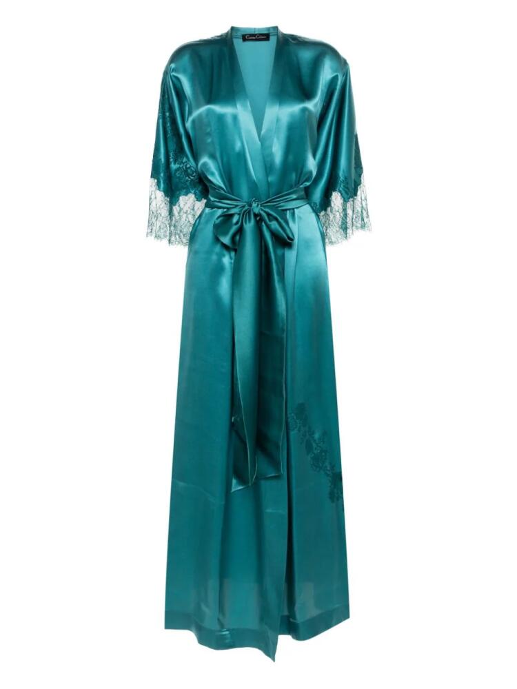 Carine Gilson lace-trim silk long robe - Blue Cover