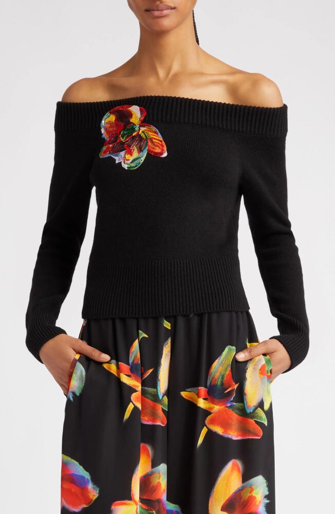 Alexander McQueen Off the Shoulder Wool & Cashmere Sweater in 1170 Black/Orange Cover