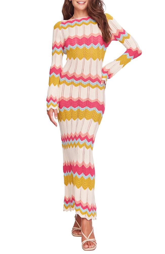 Capittana Piper Long Sleeve Herringbone Pointelle Cover-Up Sweater Dress in Pink Multi Cover