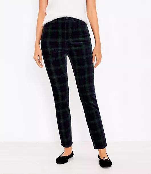 Loft Curvy Plaid Velvet Skinny Pants Cover