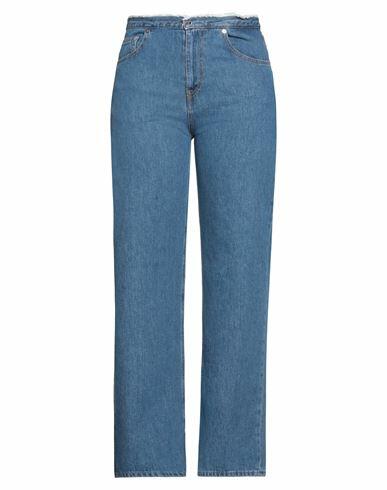 Just Cavalli Woman Jeans Blue Cotton, Bovine leather Cover