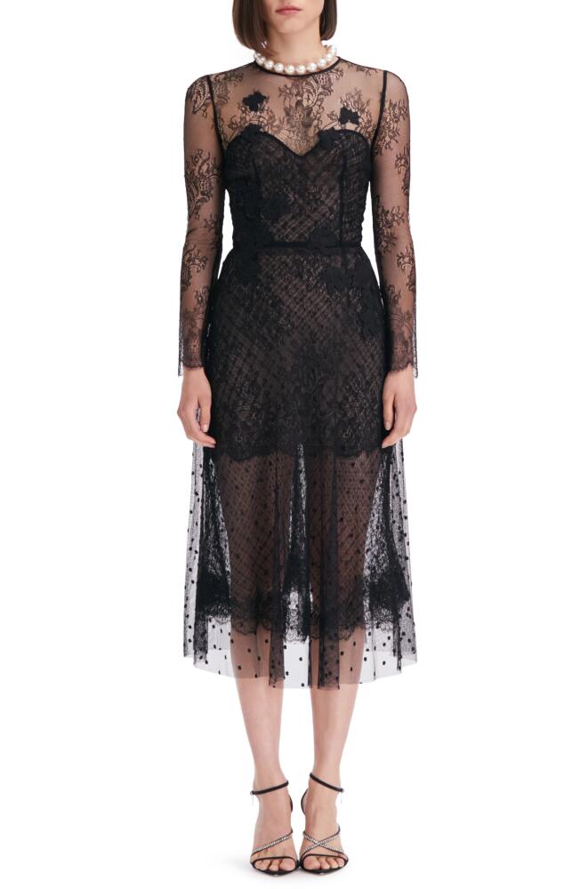 Oscar de la Renta Point d'Esprit Long Sleeve Tulle & Lace Cocktail Dress in Black Cover