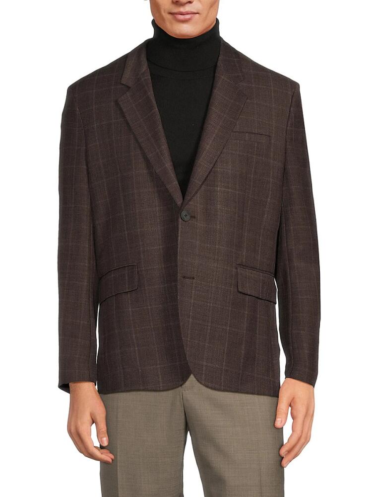 HUGO Men's Check Virgin Wool Blend Blazer - Dark Brown Cover