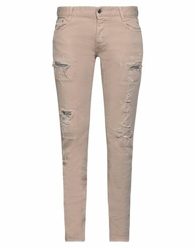 Just Cavalli Man Jeans Beige Cotton, Elastane, Bovine leather, Aluminum Cover