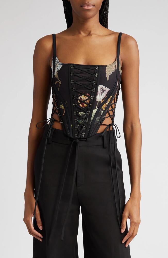 MONSE Mixed Print Mesh Bustier in Black Print Cover