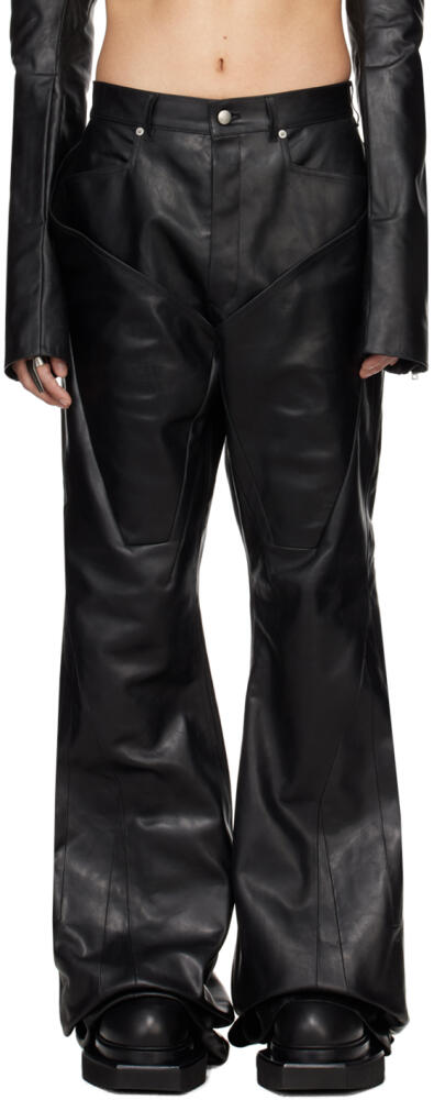 Rick Owens Black Slivered Leather Pants Cover