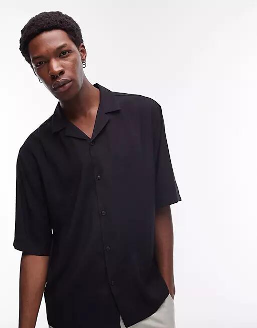 Topman short sleeve relaxed satin shirt in black Cover