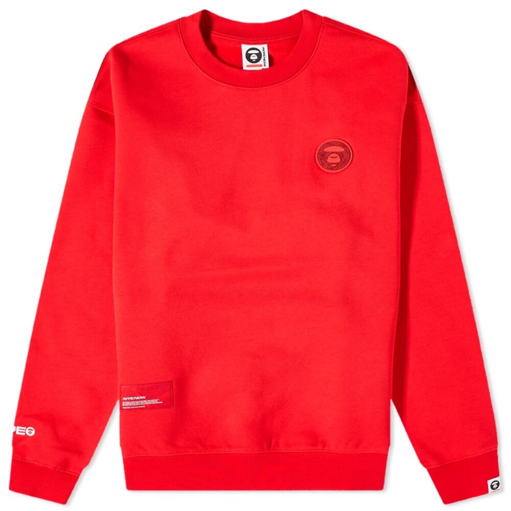 Men's AAPE Now Tonal Camo Silicon Badge Crew Sweat in Red Cover