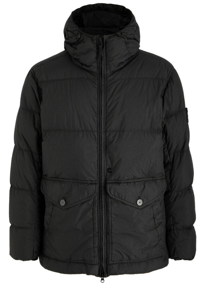 Stone Island Crinkle Reps Hooded Quilted Nylon Jacket - Black Cover