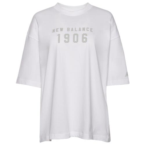 New Balance Iconic Collegiate Jersey Oversized T-Shirt - Womens White/Gray Cover