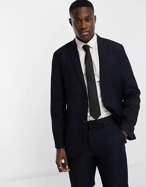 New Look slim suit jacket in navy tonal check Cover