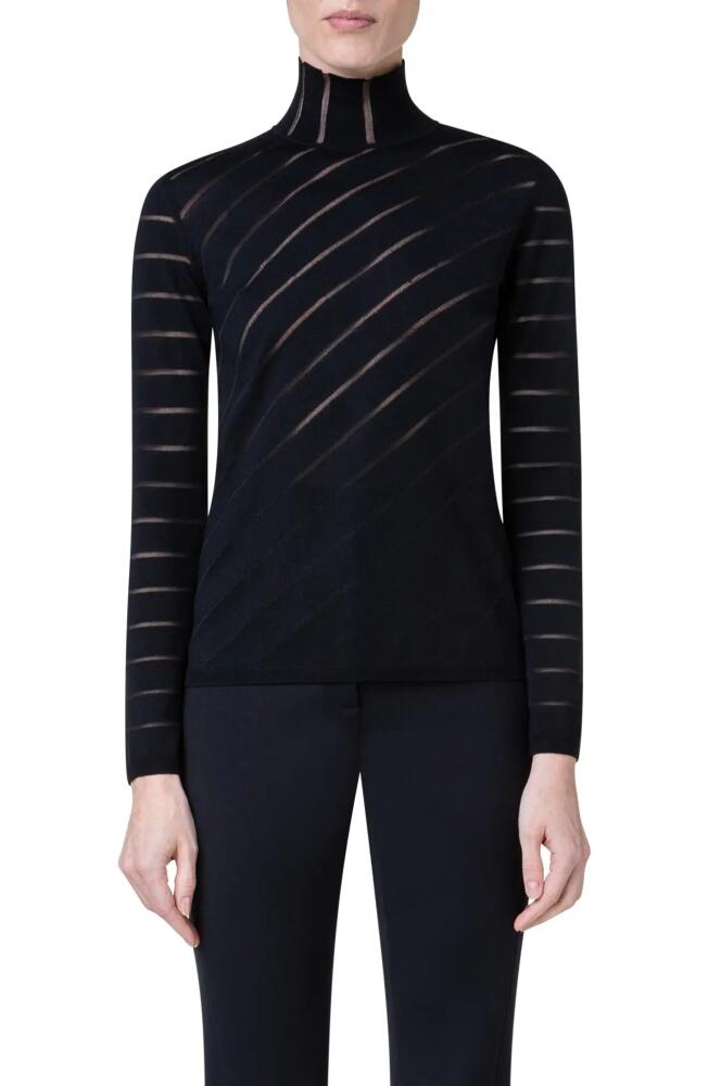 Akris Diagonal Stripe Virgin Wool & Silk Sweater in Black Cover