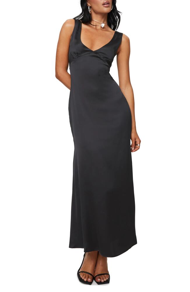 Princess Polly Lynsey V-Neck Satin Maxi Dress in Black Cover