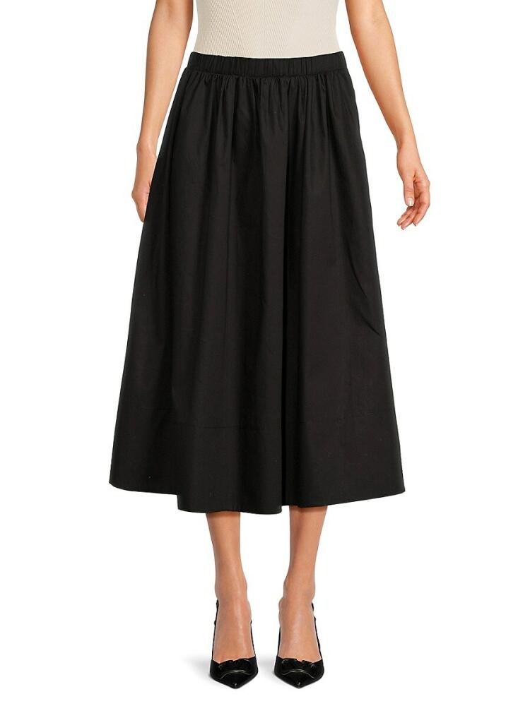 Renee C. Women's Poplin Midi A Line Skirt - Black Cover