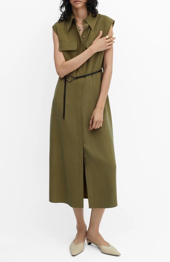 MANGO Belted Shirtdress in Khaki Green Cover