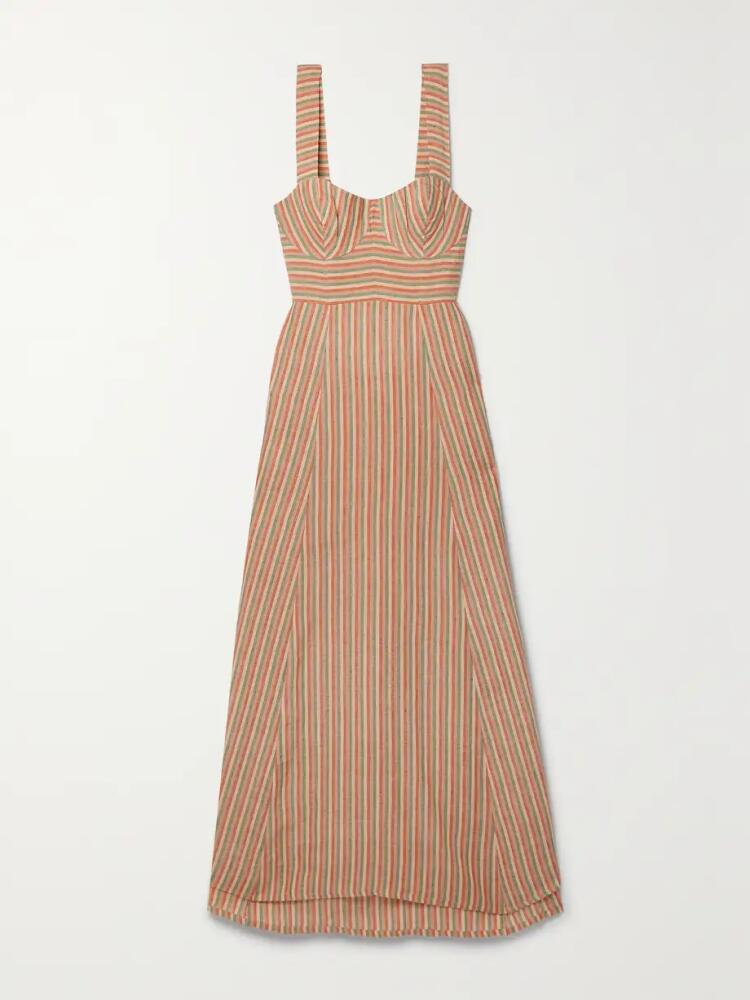 Emporio Sirenuse - Azzurra Open-back Striped Linen Maxi Dress - Pink Cover