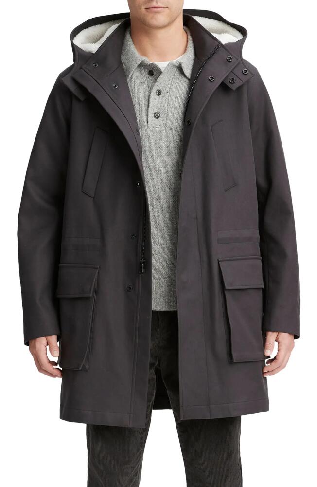 Vince Cotton Parka with Removable Faux Shearling Hood in Soft Black/Deco Crea Cover