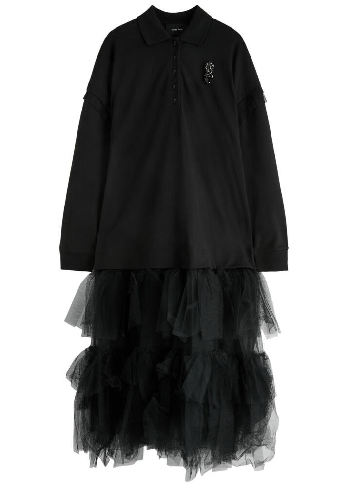 Simone Rocha Layered Ruffled Tulle and Cotton Midi Dress - Black Cover