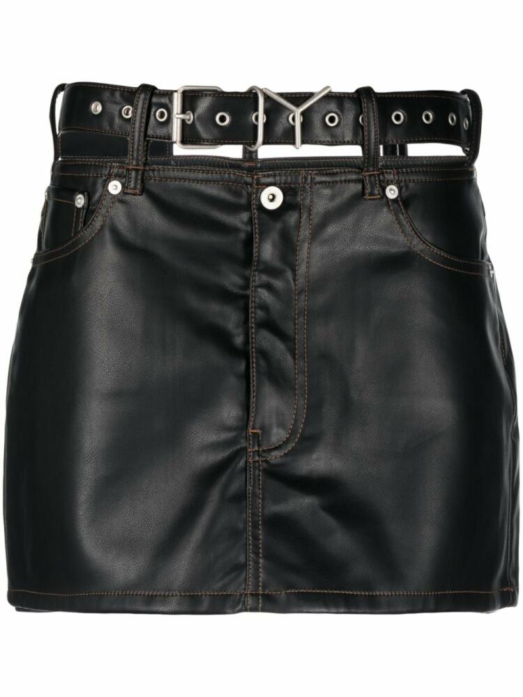 Y/Project Y-belt faux-leather mini skirt - Black Cover