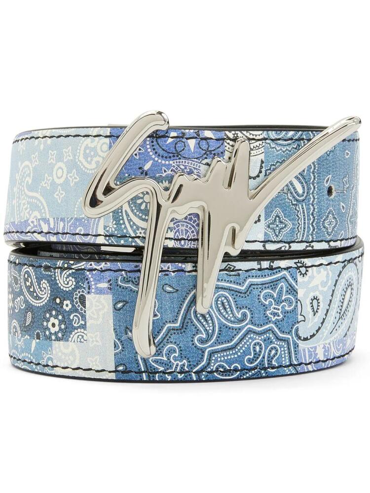 Giuseppe Zanotti paisley-print logo-plaque belt - Blue Cover