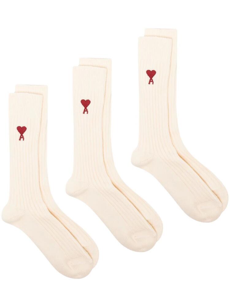 AMI Paris Ami de Coeur intarsia-knit socks (pack of three) - Neutrals Cover