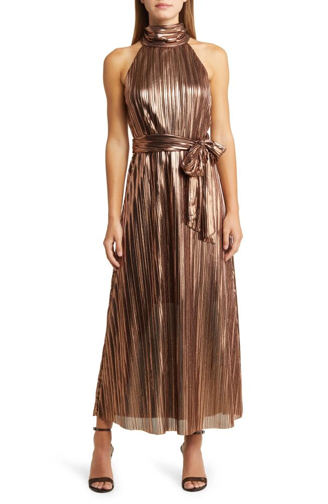 Eliza J Metallic Pleated Cocktail Dress in Copper Cover