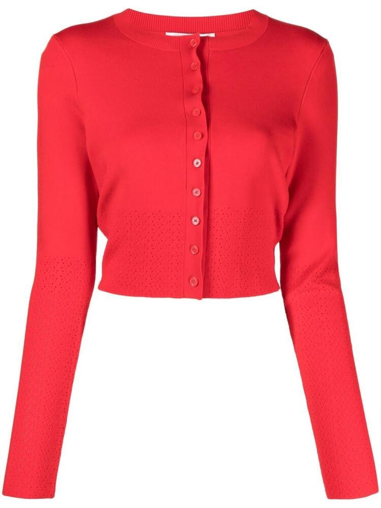 Victoria Beckham pointelle-knit cropped cardigan - Red Cover