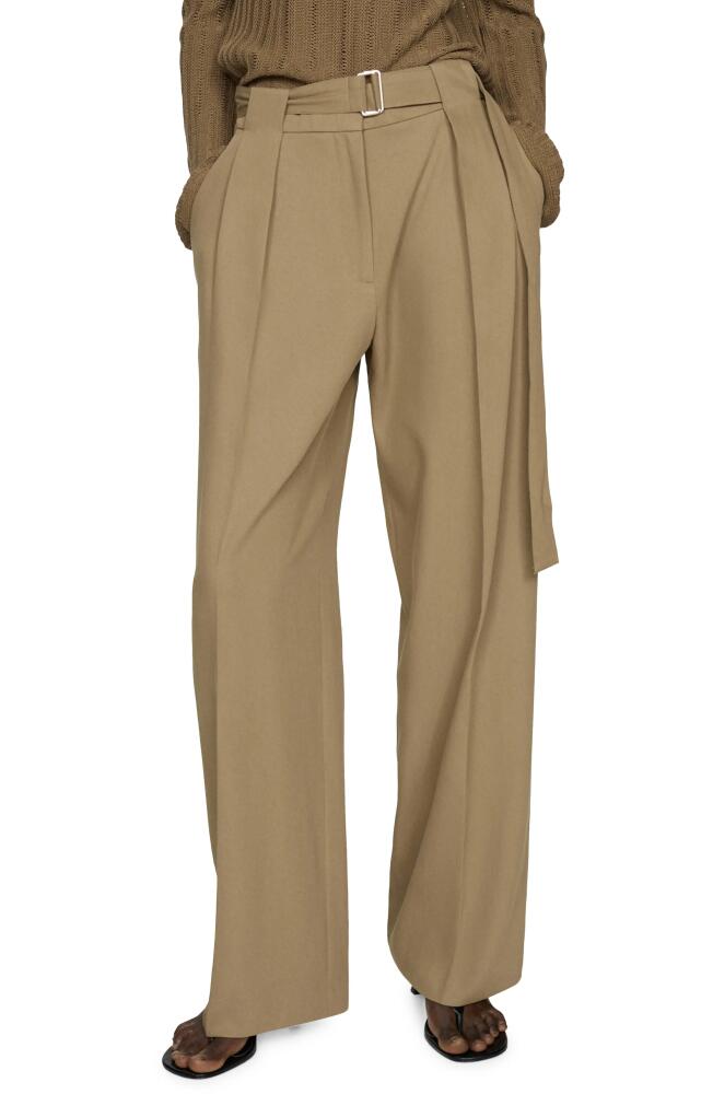 MANGO Belted Straight Leg Pants in Khaki Cover