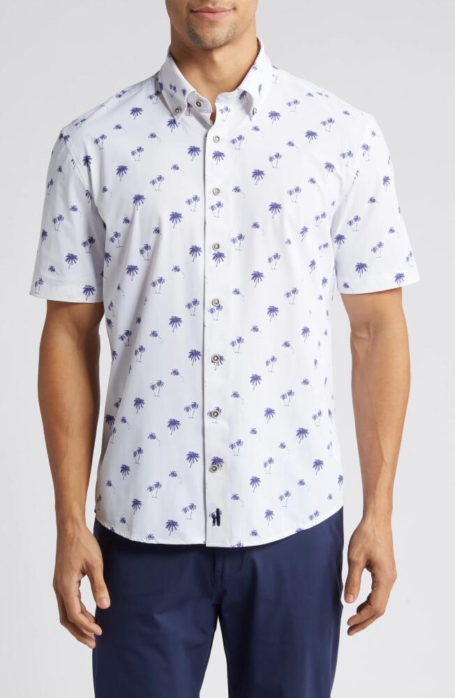 johnnie-O Samana Hangin' Out Palm Tree Print Short Sleeve Stretch Button-Down Shirt in White Cover