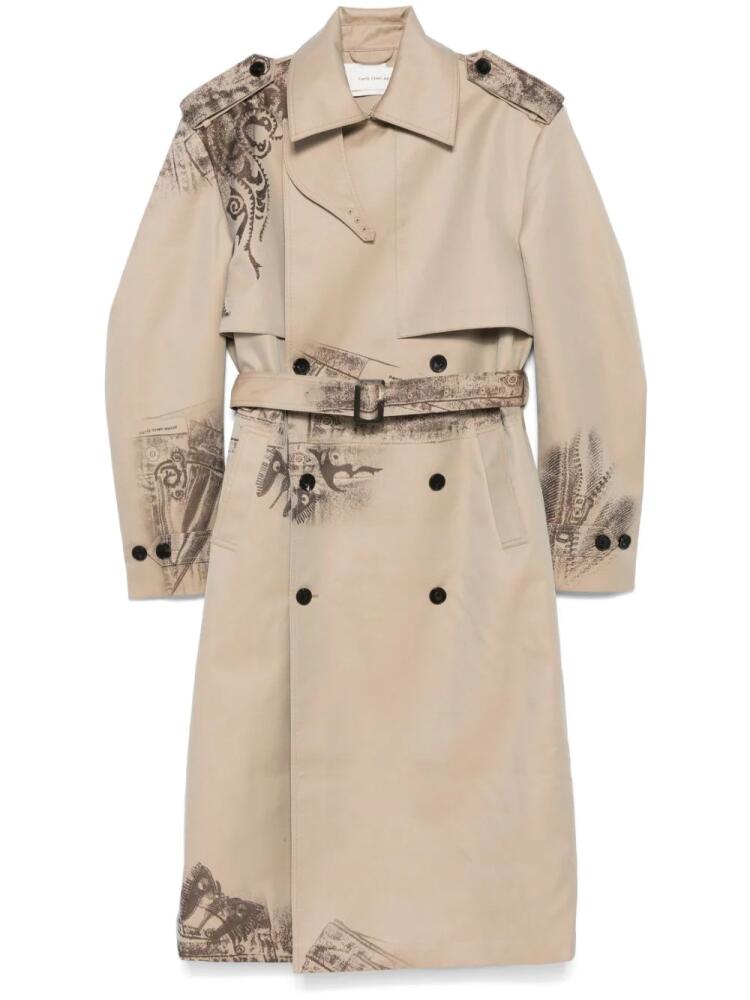 Feng Chen Wang trompe l'oeil-print trench coat - Brown Cover