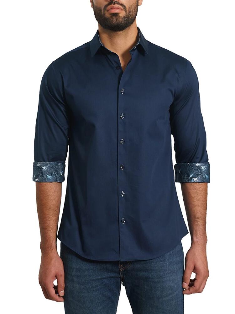 Jared Lang Men's Trim Fit Floral Contrast Cuff Sport Shirt - Navy Cover