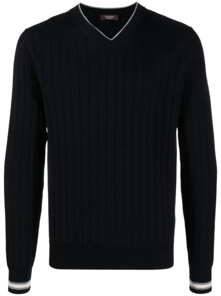 Peserico V-neck ribbed-knit virgin-wool jumper - Blue Cover