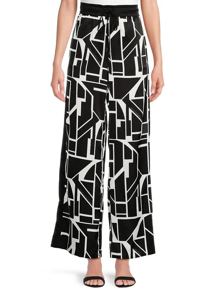 Karl Lagerfeld Paris Women's Print Wide Leg Pants - Soft White Black Cover