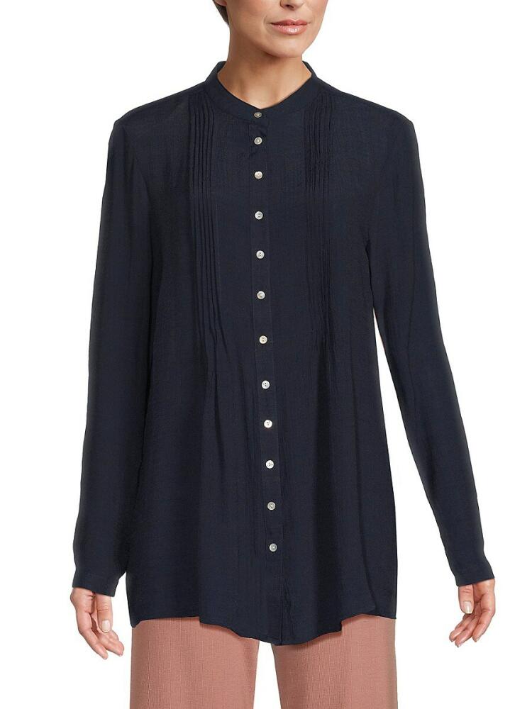 NANETTE nanette lepore Women's Semi Pleated Blouse - Navy Cover