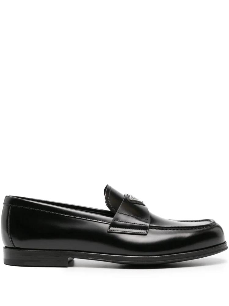 Prada Enamel-triangle leather loafers - Black Cover